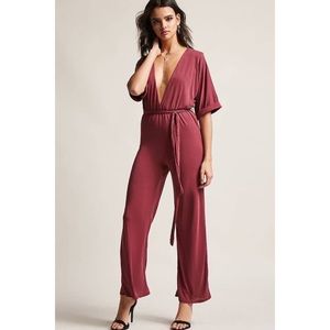 Plunging Wide Leg Jumpsuit